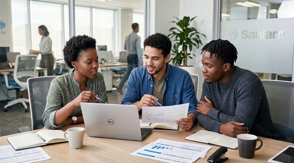 Young professionals in Sanlam SAICA Trainee Accountant Programme 2026 working in office