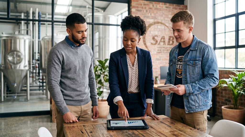 South African graduates in a business and brewery environment during SAB Graduate Management Training Programme 2026